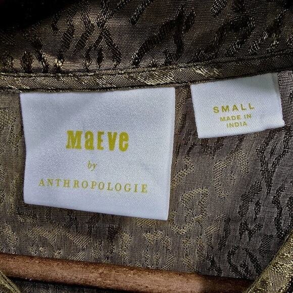 Anthropologie Jacket Womens Small Green Bomber Zip Silky Maeve Olive Leopard - Picture 3 of 11